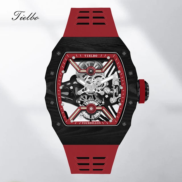 TIELBO Orologi da uomo in cristallo Carica manuale autentico movimento tourbillon volante Meccanico di lusso con diamanti brillanti Orologio scheletro 