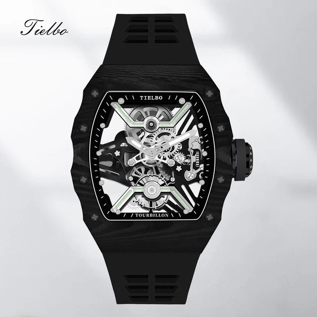 TIELBO Orologi da uomo in cristallo Carica manuale autentico movimento tourbillon volante Meccanico di lusso con diamanti brillanti Orologio scheletro 