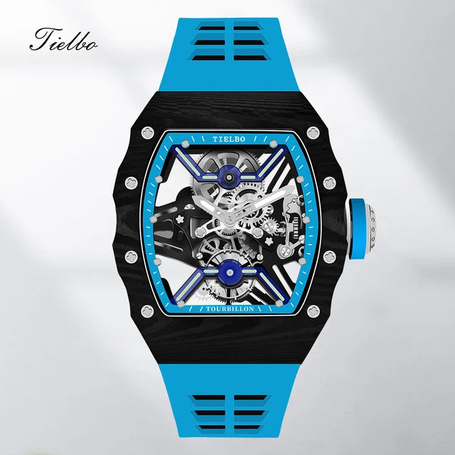 TIELBO Orologi da uomo in cristallo Carica manuale autentico movimento tourbillon volante Meccanico di lusso con diamanti brillanti Orologio scheletro 