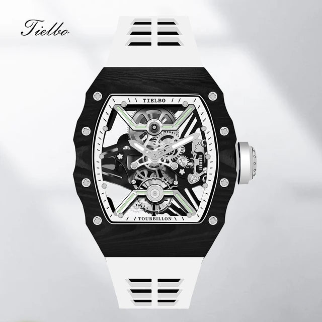 TIELBO Orologi da uomo in cristallo Carica manuale autentico movimento tourbillon volante Meccanico di lusso con diamanti brillanti Orologio scheletro 