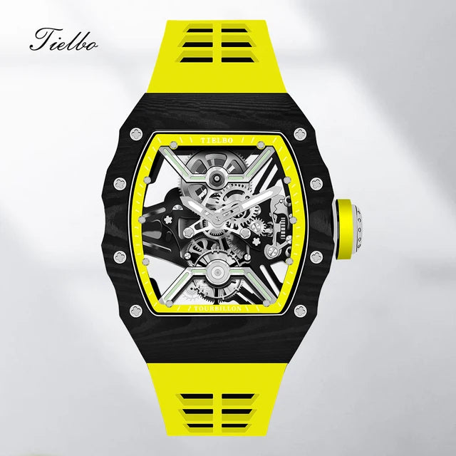 TIELBO Orologi da uomo in cristallo Carica manuale autentico movimento tourbillon volante Meccanico di lusso con diamanti brillanti Orologio scheletro 