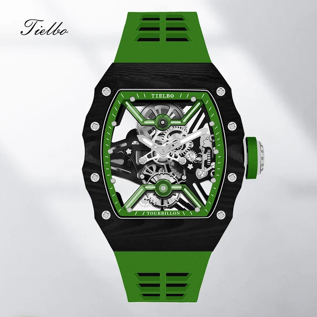 TIELBO Orologi da uomo in cristallo Carica manuale autentico movimento tourbillon volante Meccanico di lusso con diamanti brillanti Orologio scheletro 