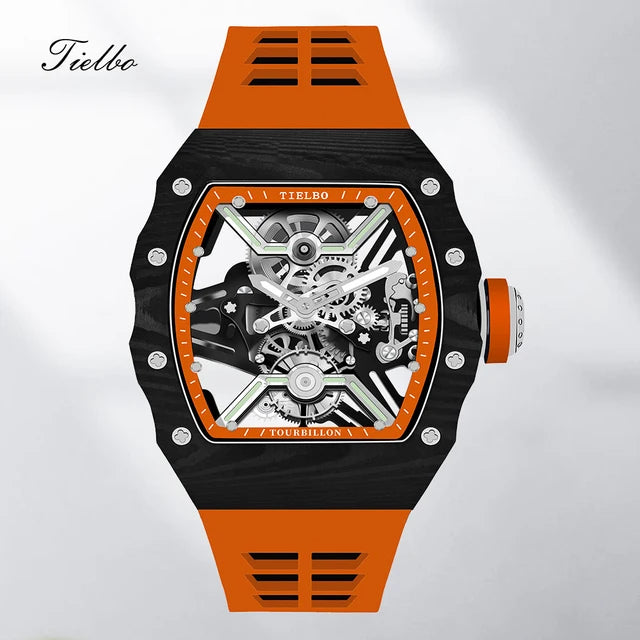 TIELBO Orologi da uomo in cristallo Carica manuale autentico movimento tourbillon volante Meccanico di lusso con diamanti brillanti Orologio scheletro 