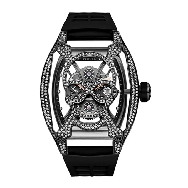 TIELBO Automatic Mechanical Movement Watch For Men Luxury Mechanical Tonneau Watches Mens Waterproof Skeleton Wriswatch Diamond 