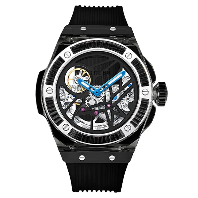 TIELBO Automatic Mechanical Movement Watch For Men Fashion Lab-Grown Crystals Waterproof Skeleton Watches For Both Men And Women