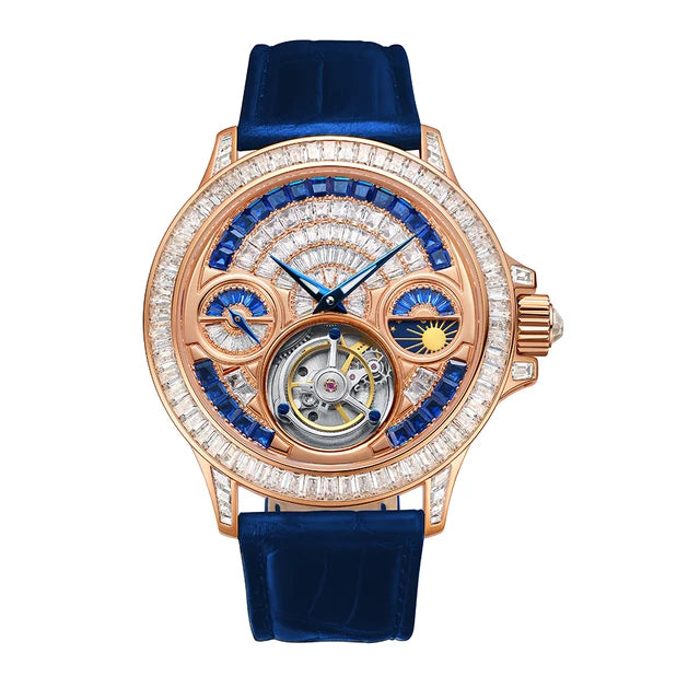 TIELBO Luxury Crystal Diamond Automatic Tourbillon Movement Man Watch Mechanical Watches for Men Waterproof Sapphire Wristwatch