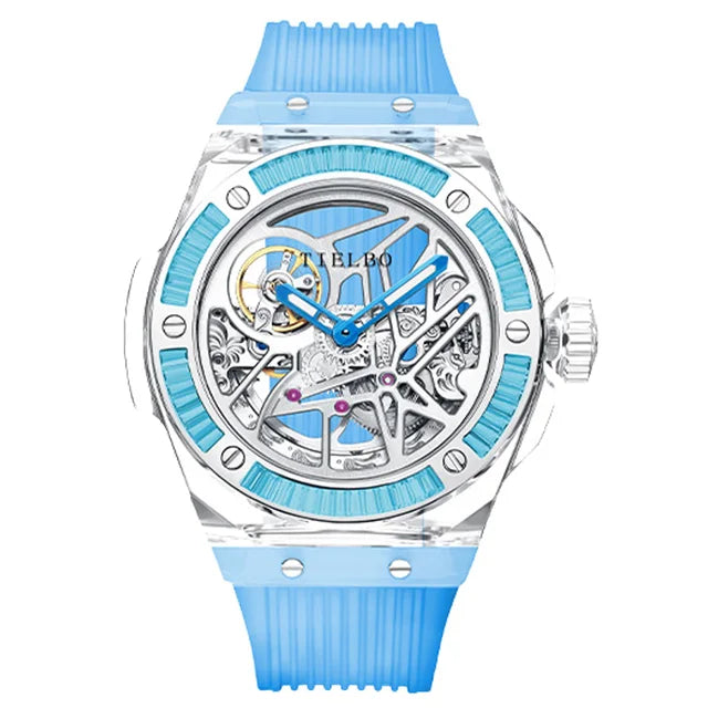 TIELBO Automatic Mechanical Movement Watch For Men Fashion Lab-Grown Crystals Waterproof Skeleton Watches For Both Men And Women