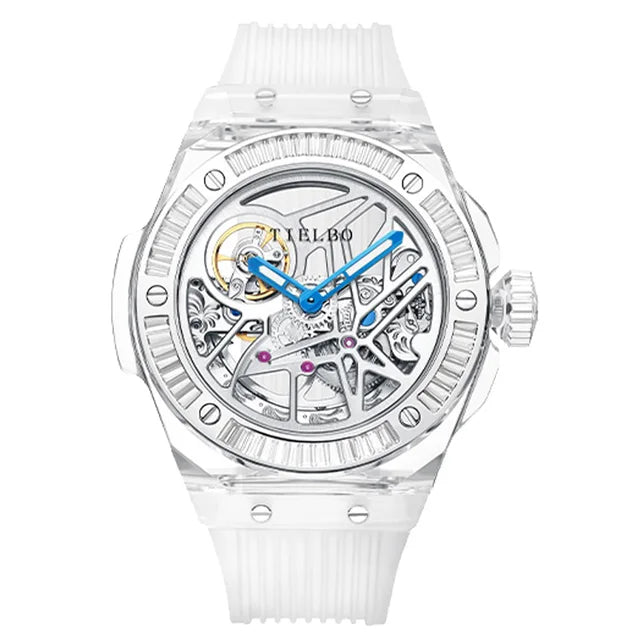 TIELBO Automatic Mechanical Movement Watch For Men Fashion Lab-Grown Crystals Waterproof Skeleton Watches For Both Men And Women