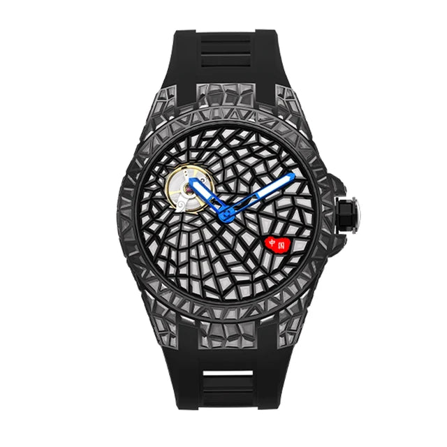 TIELBO Automatic Movement Mechanical Watch for Men Luxury Lab-Grown Crystals Skeleton Waterproof Watches Sapphire Mirror China 