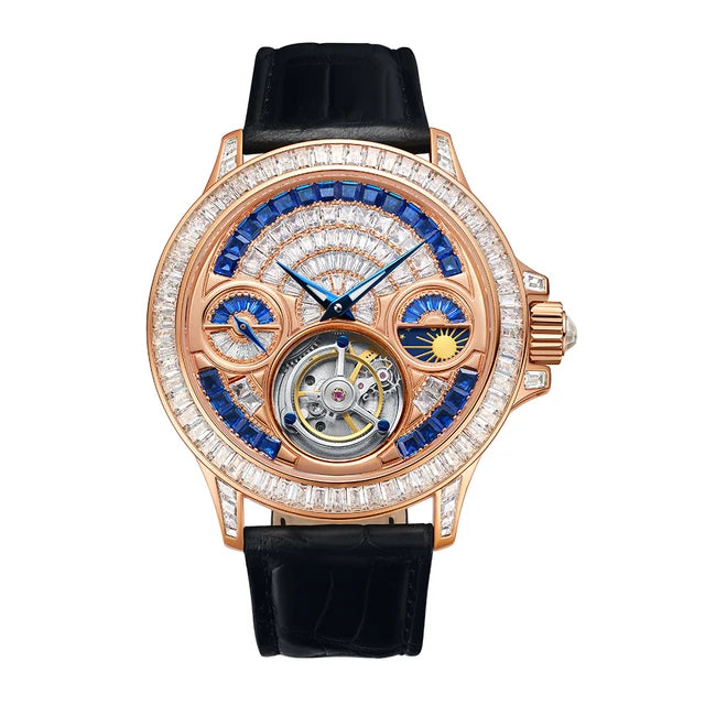 TIELBO Luxury Crystal Diamond Automatic Tourbillon Movement Man Watch Mechanical Watches for Men Waterproof Sapphire Wristwatch