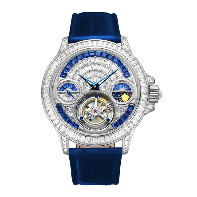 TIELBO Luxury Crystal Diamond Automatic Tourbillon Movement Man Watch Mechanical Watches for Men Waterproof Sapphire Wristwatch