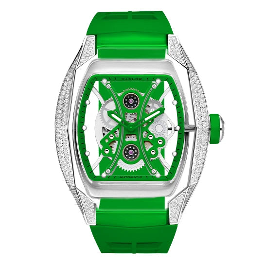 TIELBO Orologio da uomo tonneau meccanico trasparente Orologi con movimento automatico per uomo Orologi da polso luminosi in cristallo scheletro 831 