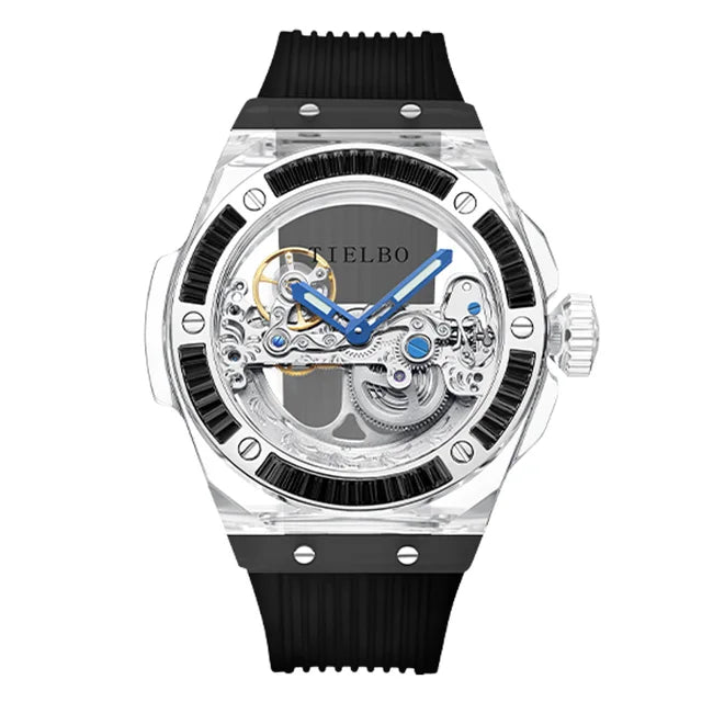 TIELBO Mens Watches Automatic Mechanical Movement Watch For Men Crystal Skeleton Transparent Wrist Watches Sapphire Mirror New