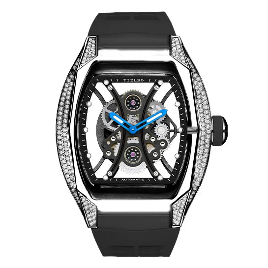 TIELBO Orologio da uomo tonneau meccanico trasparente Orologi con movimento automatico per uomo Orologi da polso luminosi in cristallo scheletro 831 