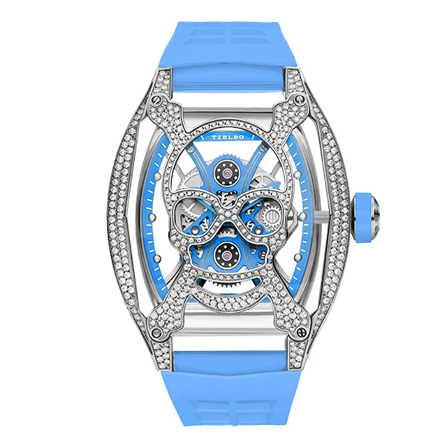 TIELBO Automatic Mechanical Movement Watch For Men Luxury Mechanical Tonneau Watches Mens Waterproof Skeleton Wriswatch Diamond 