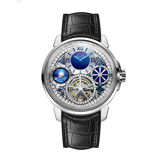 TIELBO Real Tourbillon Orologi da uomo Orologio da polso multifunzione casual di lusso impreziosito da cristalli brillanti 