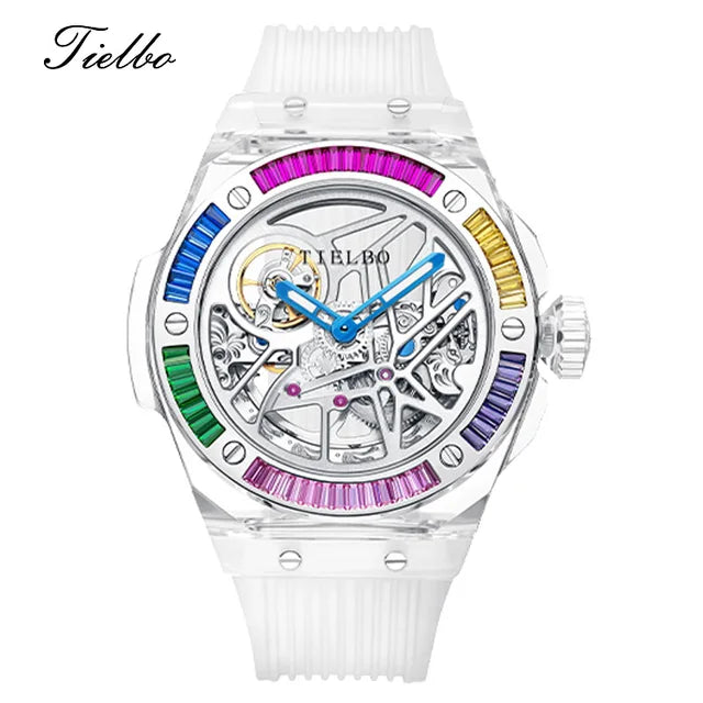 TIELBO Automatic Movement Watches for Men Luxury Tonneau Mechanical Watch Waterproof Sapphire Mirror Transparent Crystal Glass A