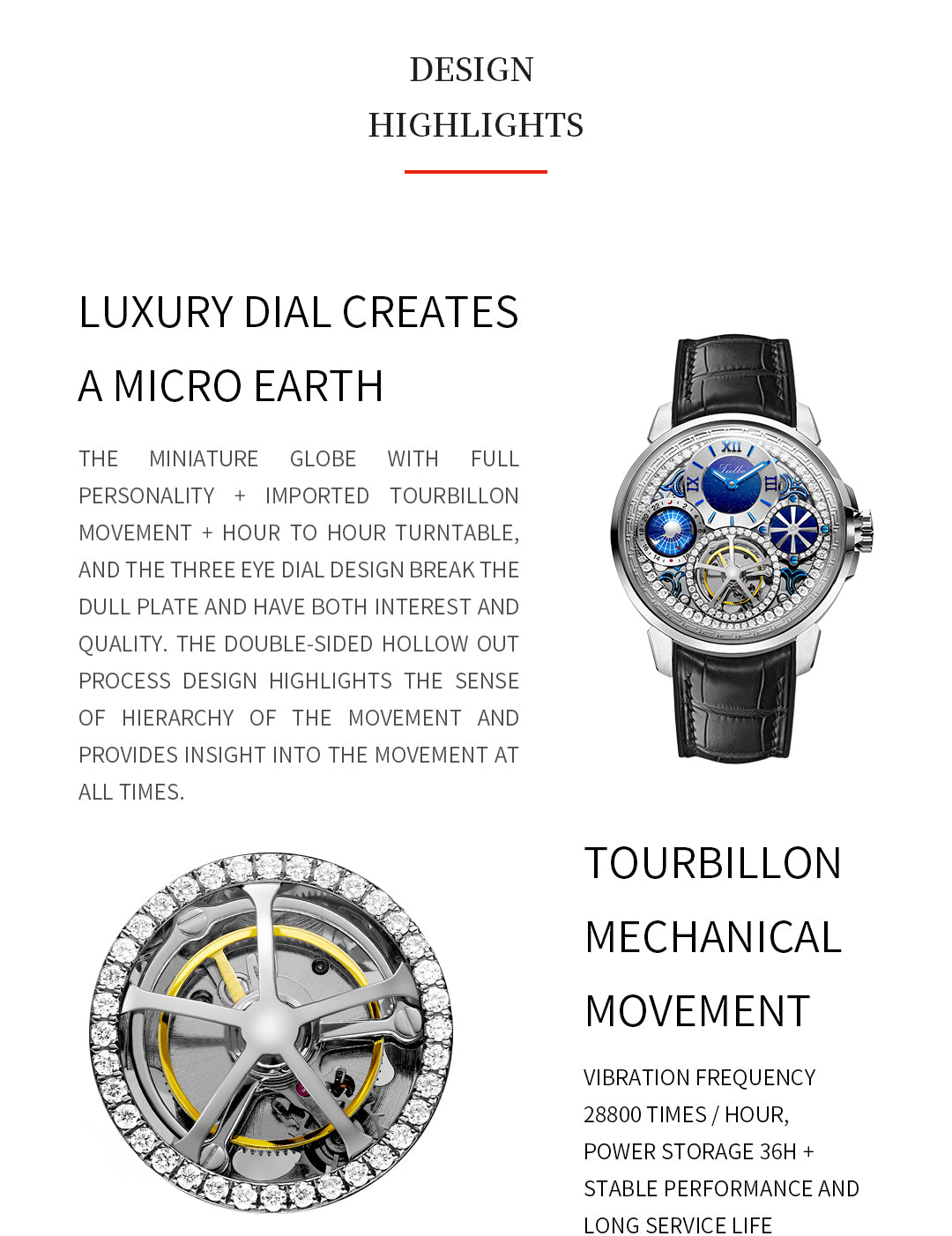 TIELBO Brilliant Crystal Luxury Tourbillon Movement Watches for Men Mechanical Man Watch Waterproof Sapphire Diamond Wristwatch