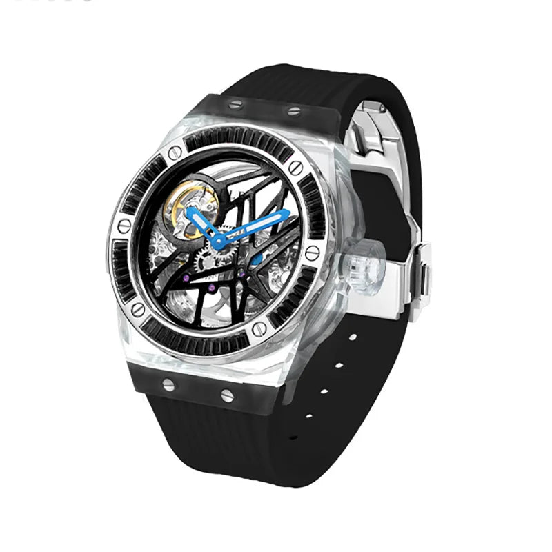 TIELBO Automatic Mechanical Movement Watch For Men Fashion Lab-Grown Crystals Waterproof Skeleton Watches For Both Men And Women