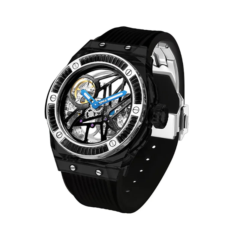 TIELBO Automatic Mechanical Movement Watch For Men Fashion Lab-Grown Crystals Waterproof Skeleton Watches For Both Men And Women