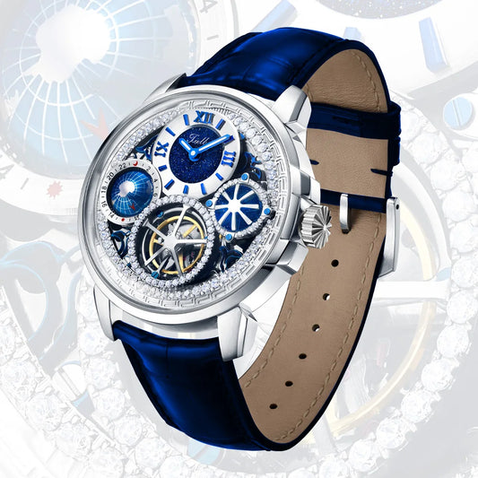 TIELBO Orologi con movimento tourbillon di lusso in cristallo brillante per uomo Orologio meccanico da uomo Orologio da polso con diamanti zaffiro impermeabile 