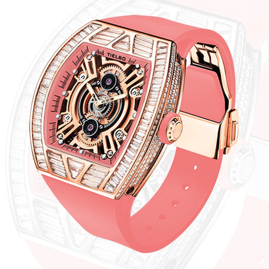 TIELBO Orologi di marca di lusso per donna Movimento svizzero al quarzo Orologio impermeabile Moda Tonneau Diamond Cinturino in gomma fluorurata Zaffiro 