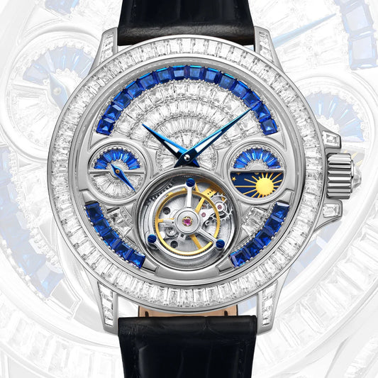 TIELBO Orologio da uomo con movimento automatico Tourbillon in cristallo di lusso con diamanti Orologi meccanici per uomo Orologio da polso con zaffiro impermeabile 