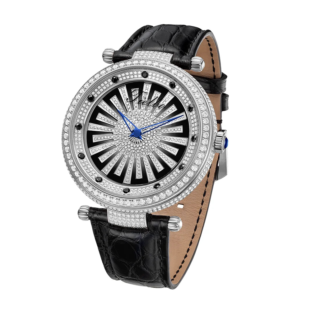 TIELBO Orologio da uomo con movimento svizzero al quarzo per uomo Orologio da uomo con diamanti di lusso Impermeabile con specchio in zaffiro Quadrante rotante automatico SG 