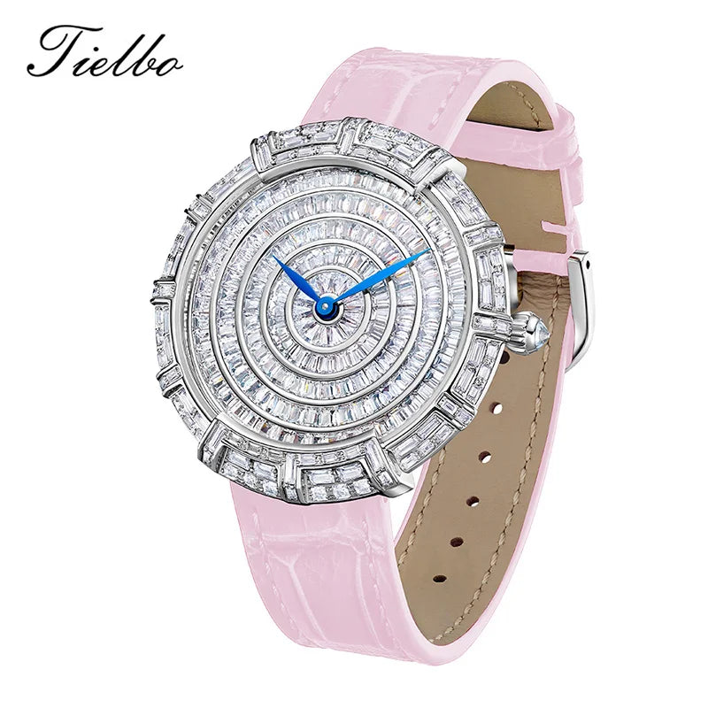 TIELBO Orologio ufficiale autentico da donna Movimento svizzero al quarzo Abbagliante semplice orologio da donna impermeabile retrò alla moda con diamanti 