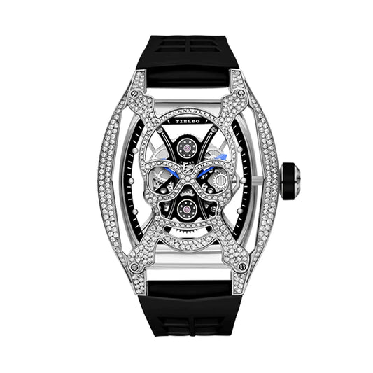 TIELBO Original Automatic Movement Mechanical Watch for Men Lab-Grown Crystals Skeleton Watches Sapphire Mirror Waterproof 2024