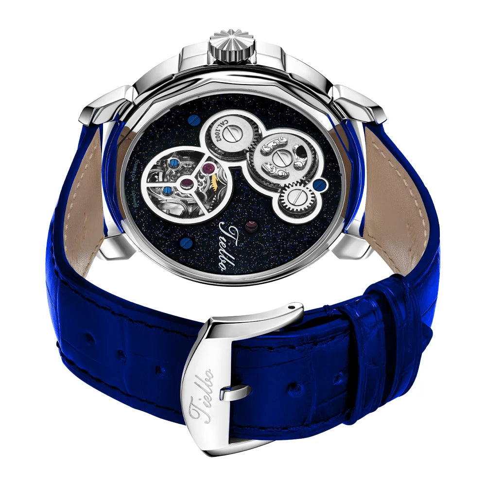 TIELBO Real Tourbillon Orologi da uomo Orologio da polso multifunzione casual di lusso impreziosito da cristalli brillanti 