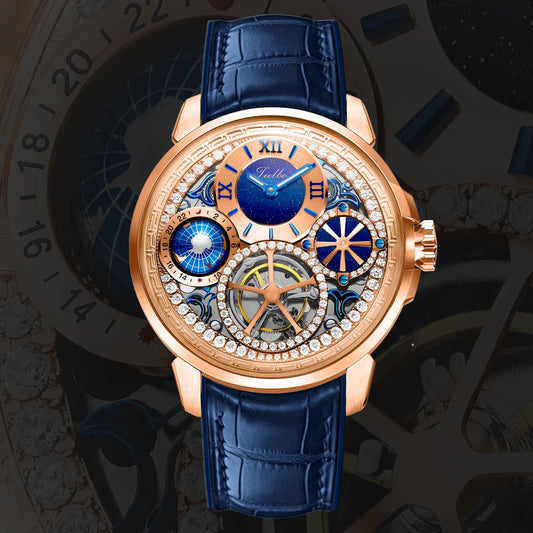 TIELBO Tourbillon Movimento Orologi da Uomo Orologio Meccanico da Uomo Orologio da Polso con Diamanti e Zaffiro Impermeabile Cristallo Brillante di Lusso 