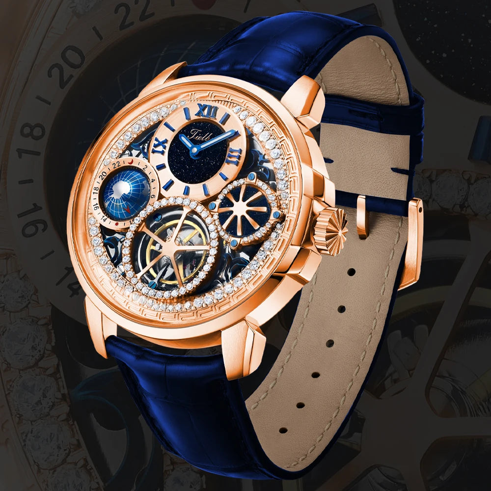 TIELBO Tourbillon Movement Watches for Men Mechanical Man Watch Waterproof Sapphire Diamond Wristwatch Luxury Brilliant Crystal 