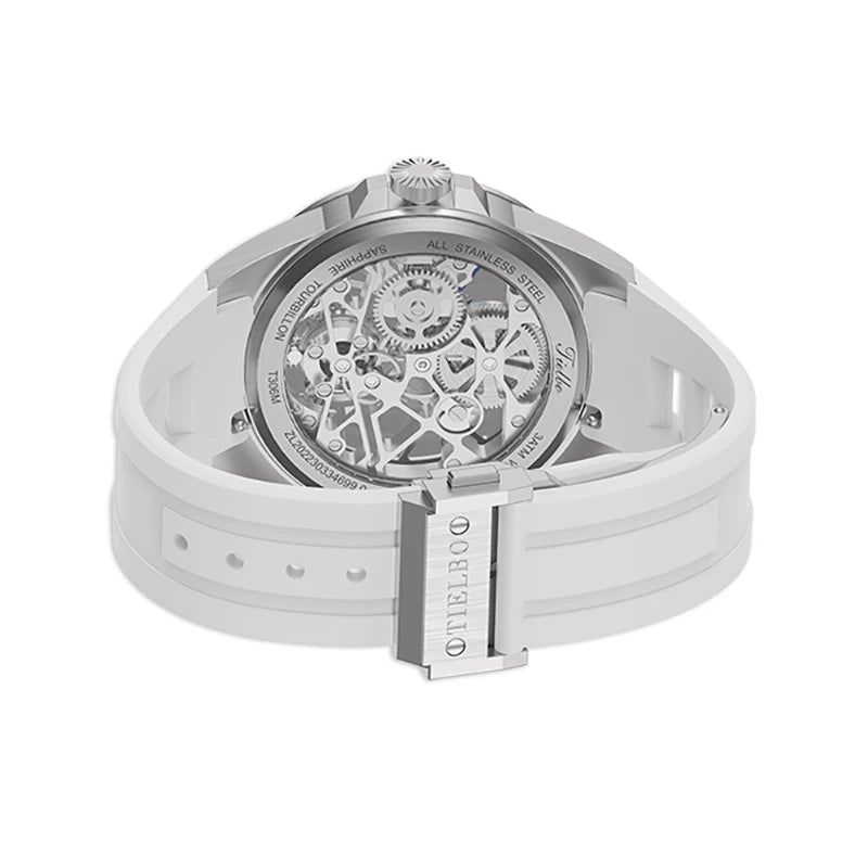 TIELBO Orologio da uomo Meccanico Moda Scheletro Automatico Tourbillon Movimento Orologi meccanici Uomo Specchio zaffiro Impermeabile 